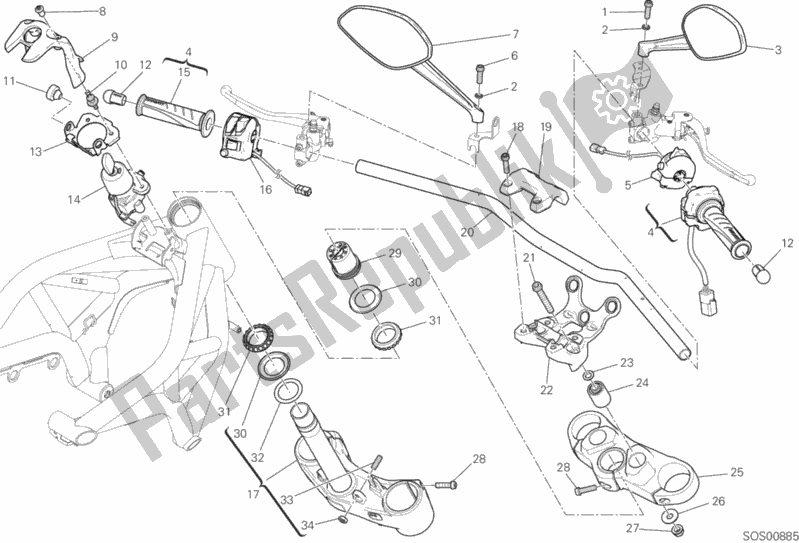 Todas as partes de Guiador E Controles do Ducati Monster 821 Stealth 2019